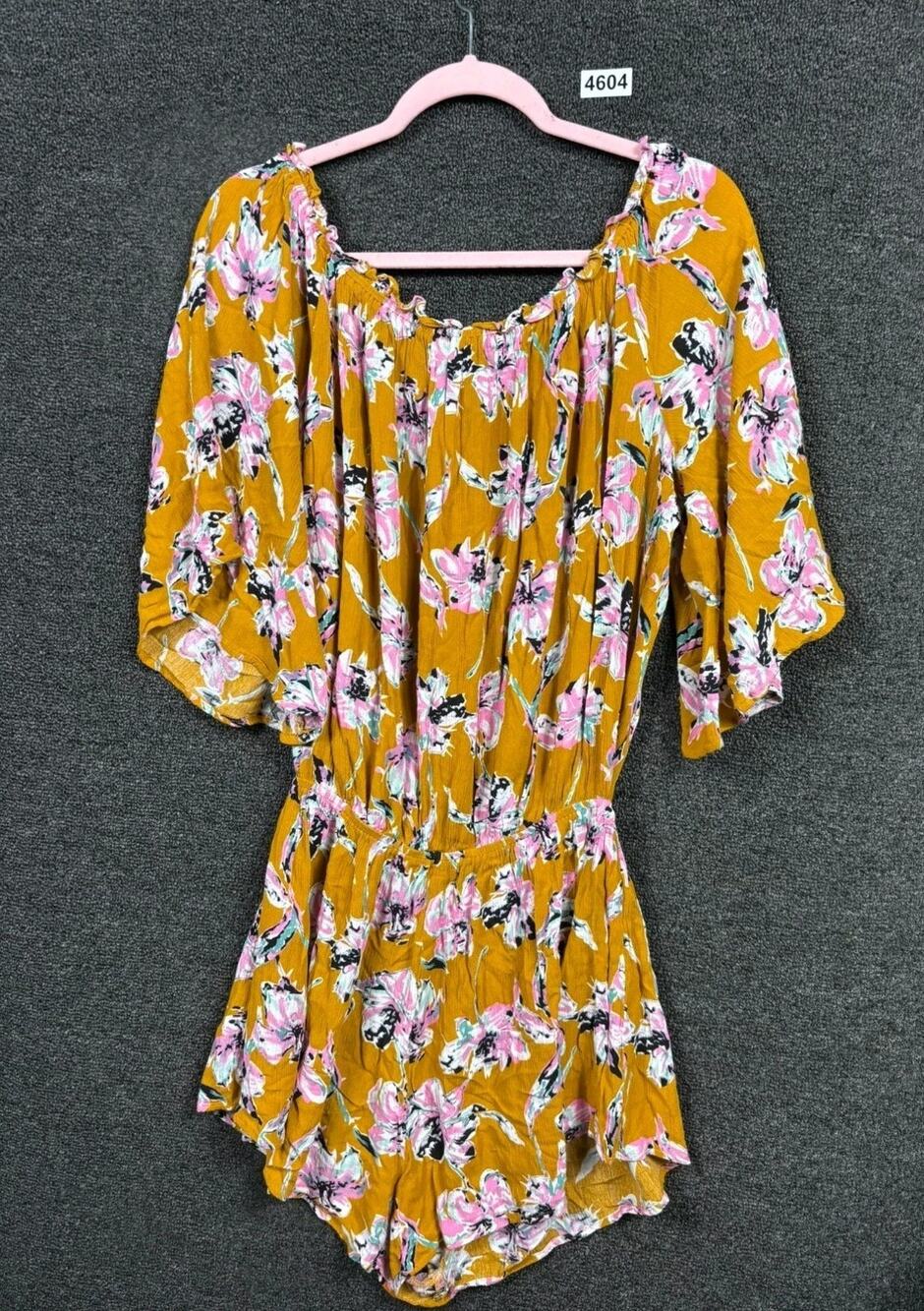 Kori America Romper Shorts Women's Size M Yellow Floral Cold Shoulder